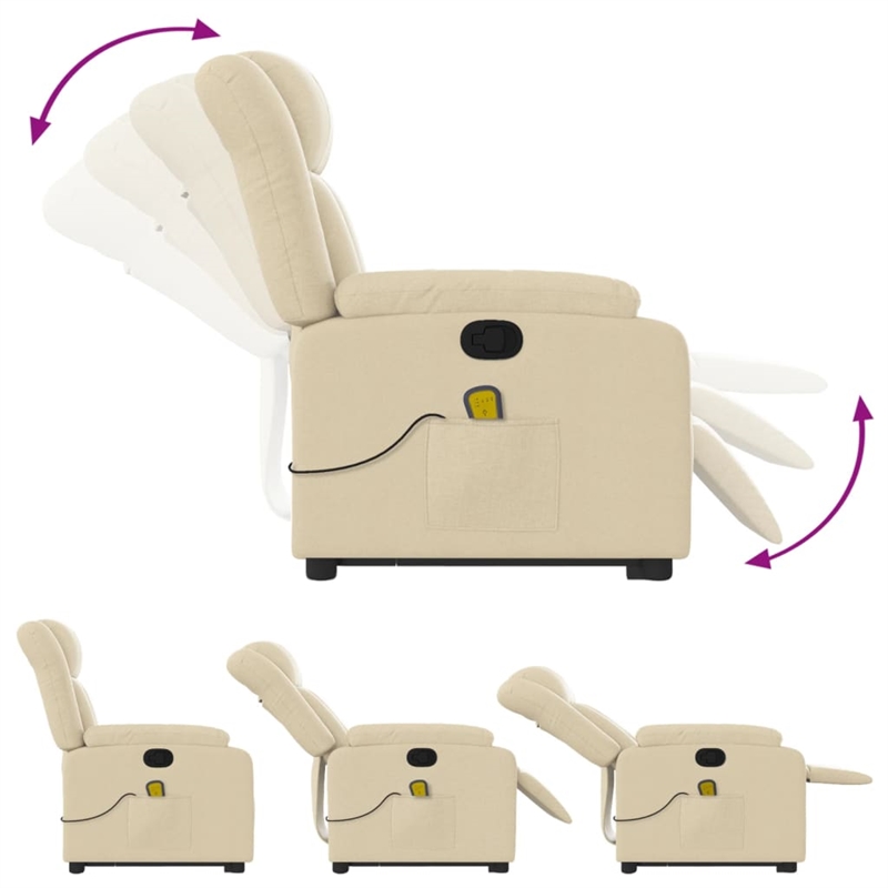 vidaXL Fabric Stand up Massage Recliner Chair in Cream