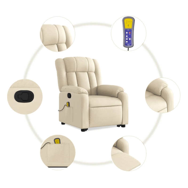 vidaXL Fabric Stand up Massage Recliner Chair in Cream