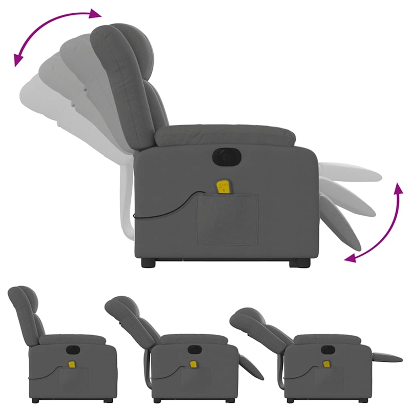 vidaXL Fabric Electric Stand up Massage Recliner Chair in Dark Gray