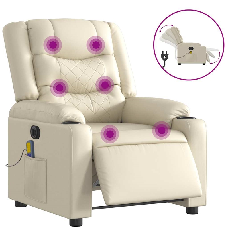 vidaXL Faux Leather Electric Massage Recliner Chair in Cream