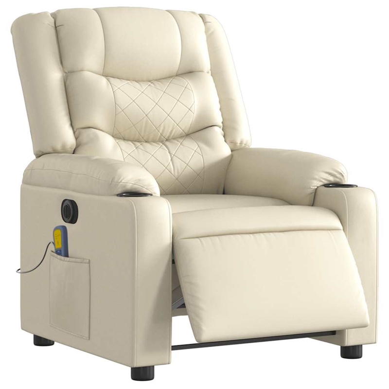 vidaXL Faux Leather Electric Massage Recliner Chair in Cream