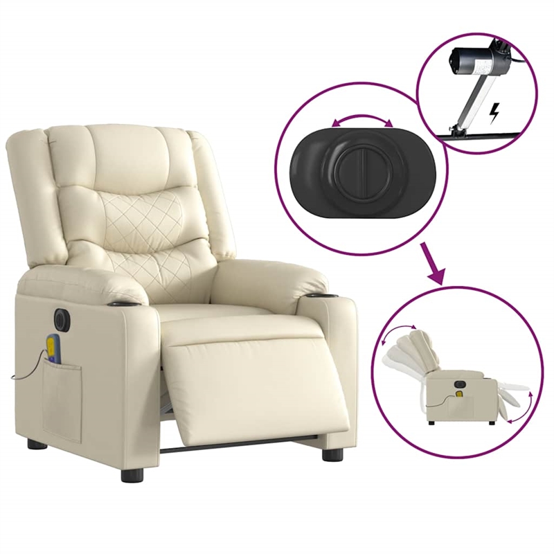 vidaXL Faux Leather Electric Massage Recliner Chair in Cream
