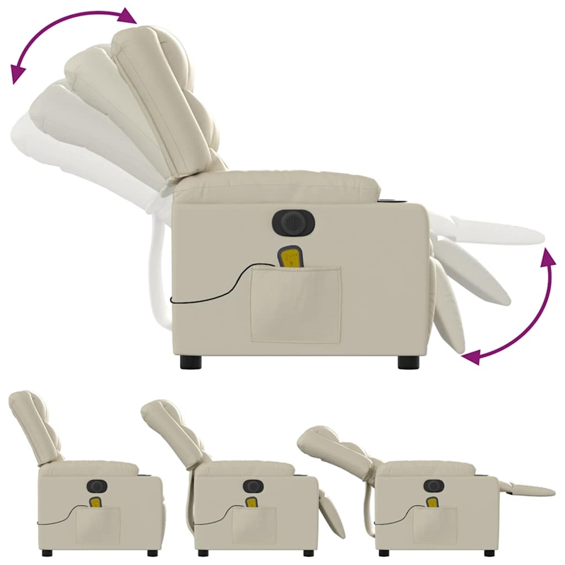 vidaXL Faux Leather Electric Massage Recliner Chair in Cream