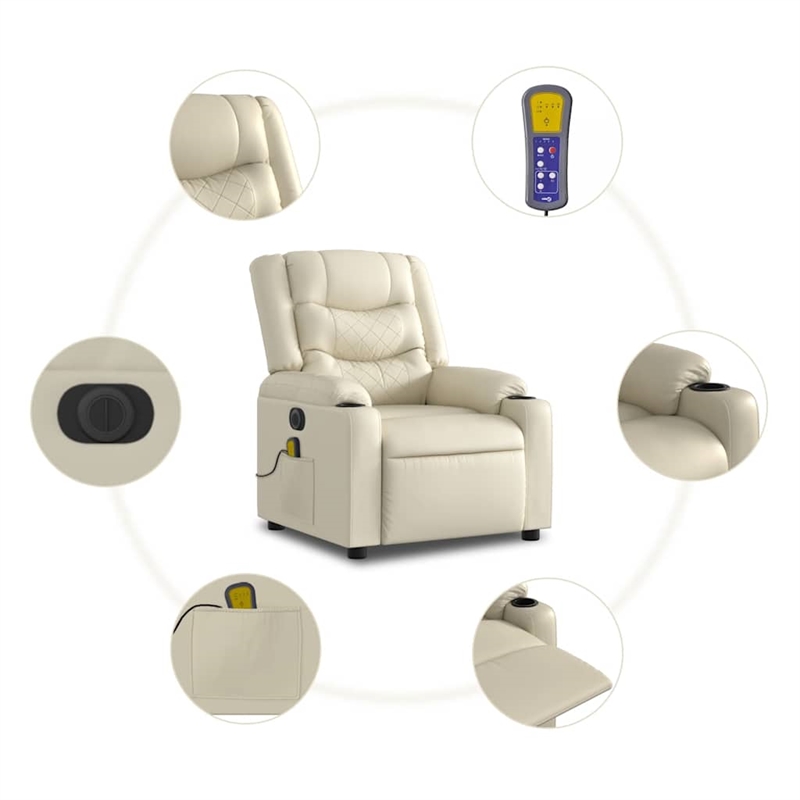 vidaXL Faux Leather Electric Massage Recliner Chair in Cream