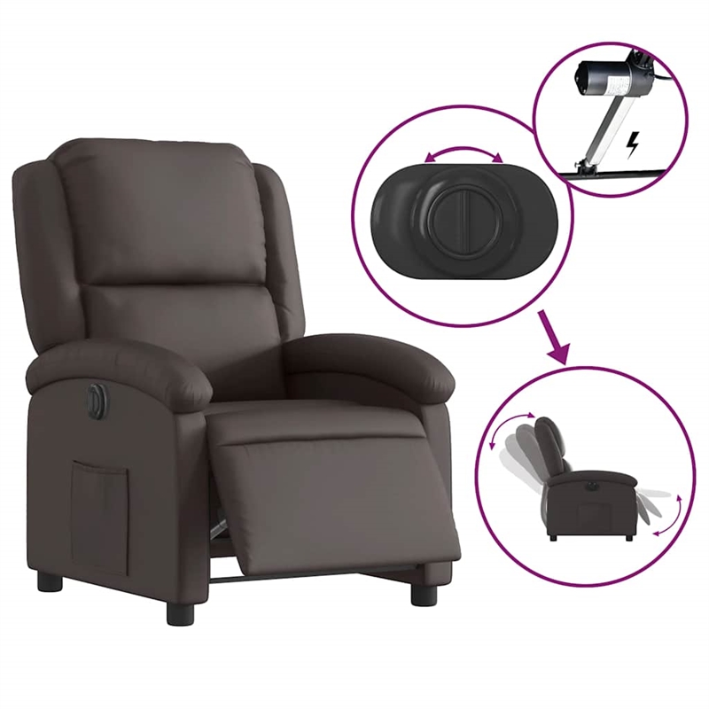 vidaXL Leather Electric Recliner Chair in Dark Brown