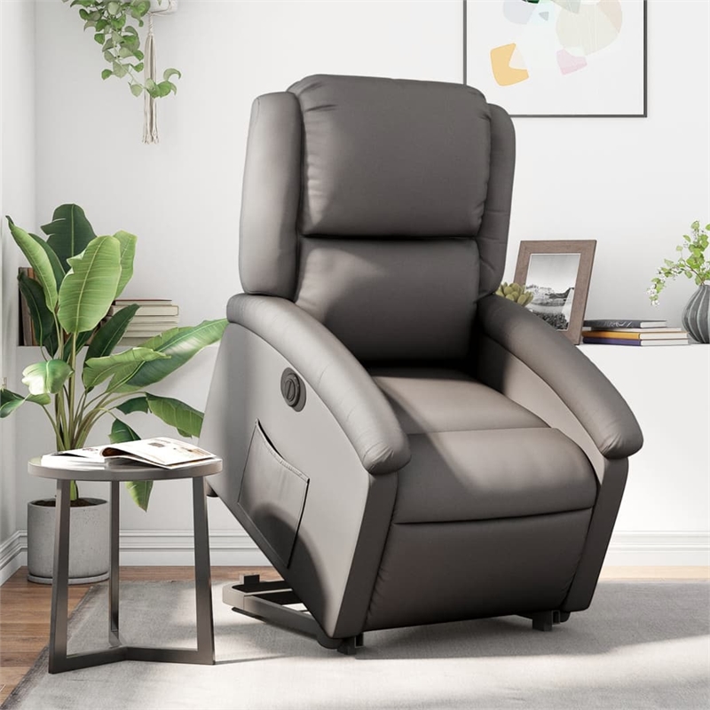 vidaXL Leather Electric Stand Up Recliner Chair in Gray