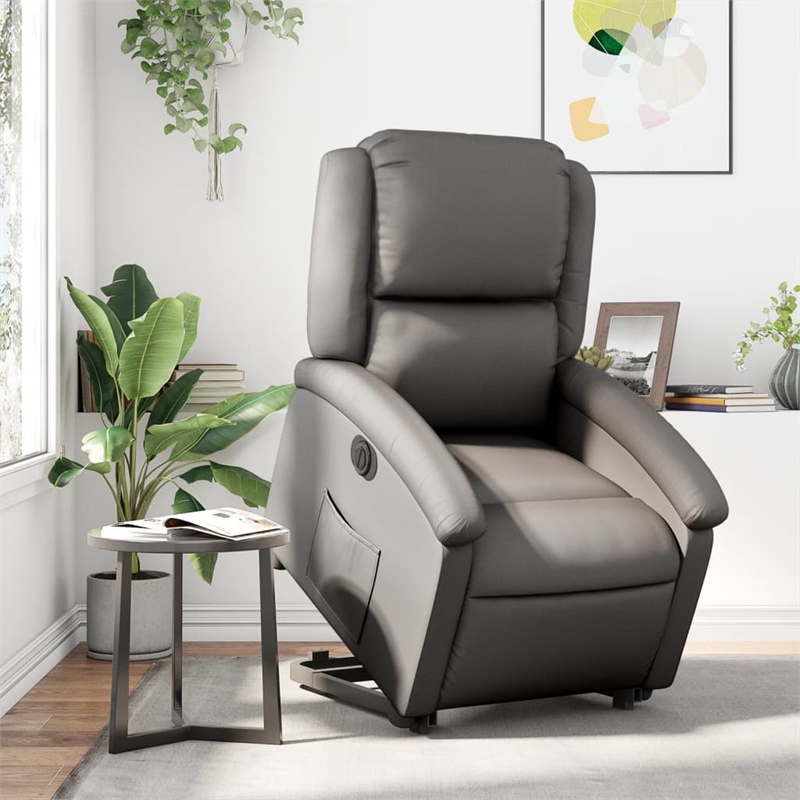 vidaXL Leather Electric Stand Up Recliner Chair in Gray