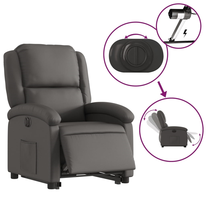 vidaXL Leather Electric Stand Up Recliner Chair in Gray