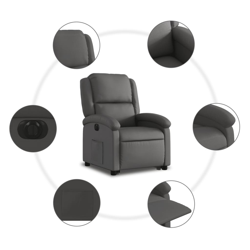 vidaXL Leather Electric Stand Up Recliner Chair in Gray