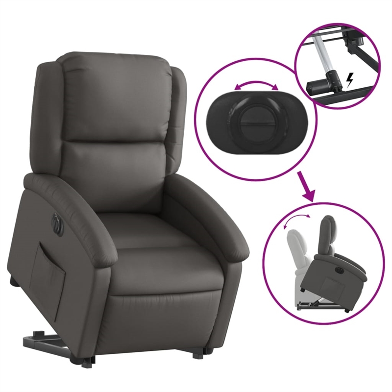 vidaXL Leather Electric Stand Up Recliner Chair in Gray