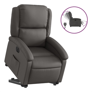 vidaXL Leather Electric Stand Up Recliner Chair in Gray