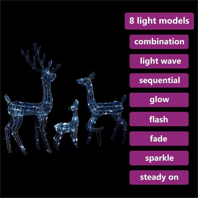 vidaXL Large Acrylic Reindeer Family in Cool White