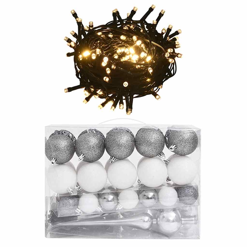 vidaXL Plastic Christmas Ball Set Shiny Various sizes in White (Set of 61)