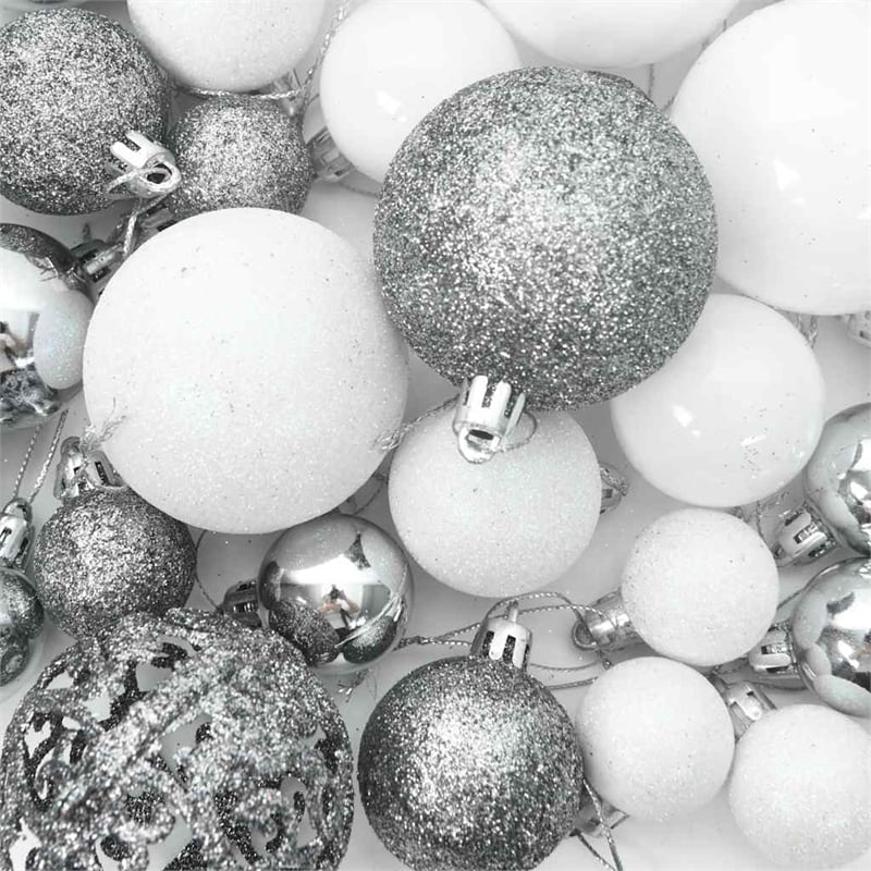 vidaXL Plastic Christmas Ball Set Shiny Various sizes in White (Set of 61)