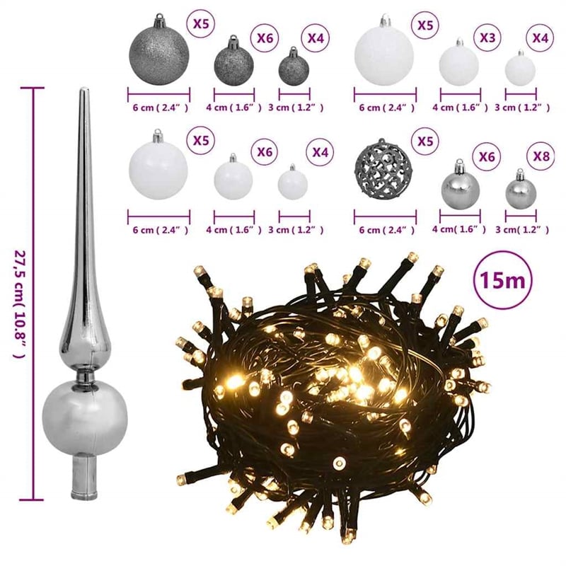 vidaXL Plastic Christmas Ball Set Shiny Various sizes in White (Set of 61)