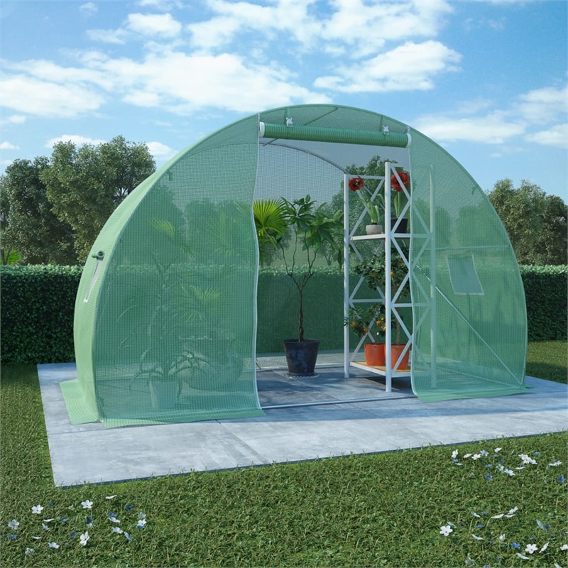 vidaXL Galvanized Steel 48.4 Sqft Greenhouse in Green