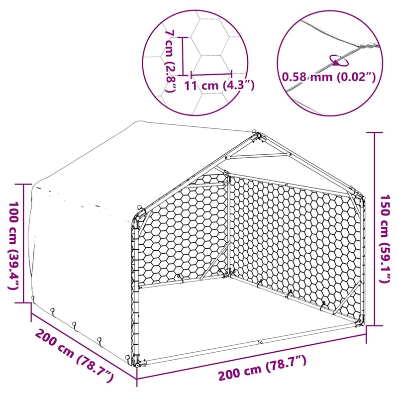 vidaXL Galvanized Steel Large Outdoor Dog Kennel in Silver