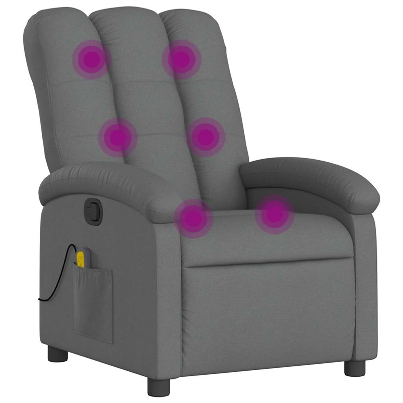 vidaXL Polyester Plywood Medium Massage Recliner Chair in Dark Grey