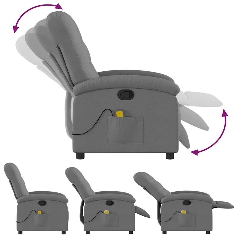 vidaXL Polyester Plywood Medium Massage Recliner Chair in Dark Grey