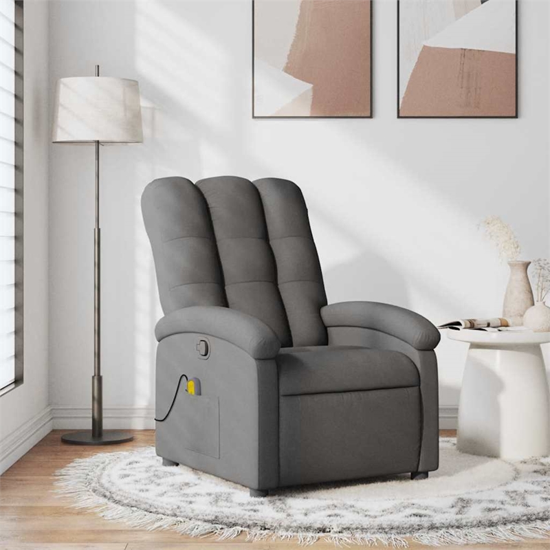 vidaXL Polyester Plywood Medium Massage Recliner Chair in Dark Grey