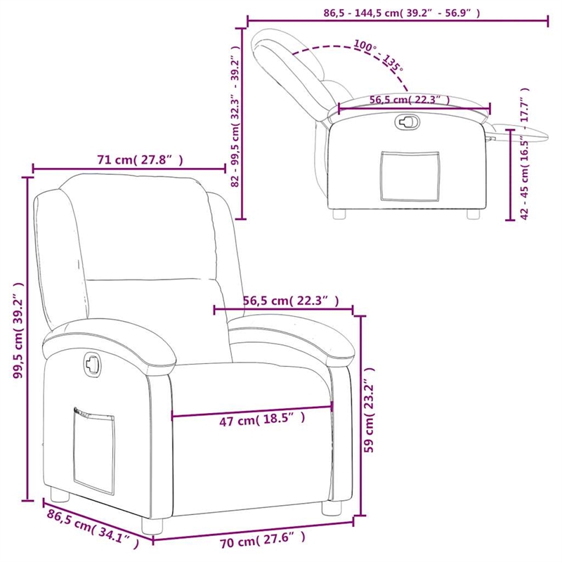 vidaXL Leather Wooden in  Recliner Chair in Cream