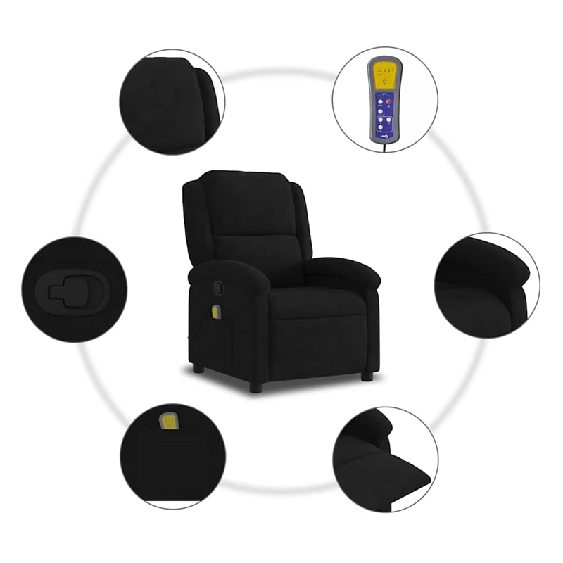 vidaXL Velvet Massage Recliner Chair in Black