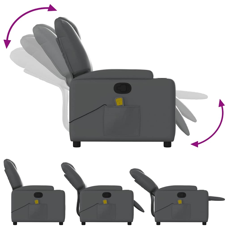 vidaXL Faux Leather Massage Recliner Chair in Grey