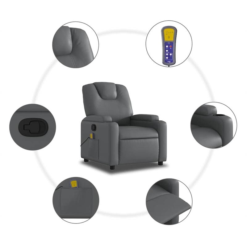 vidaXL Faux Leather Massage Recliner Chair in Grey