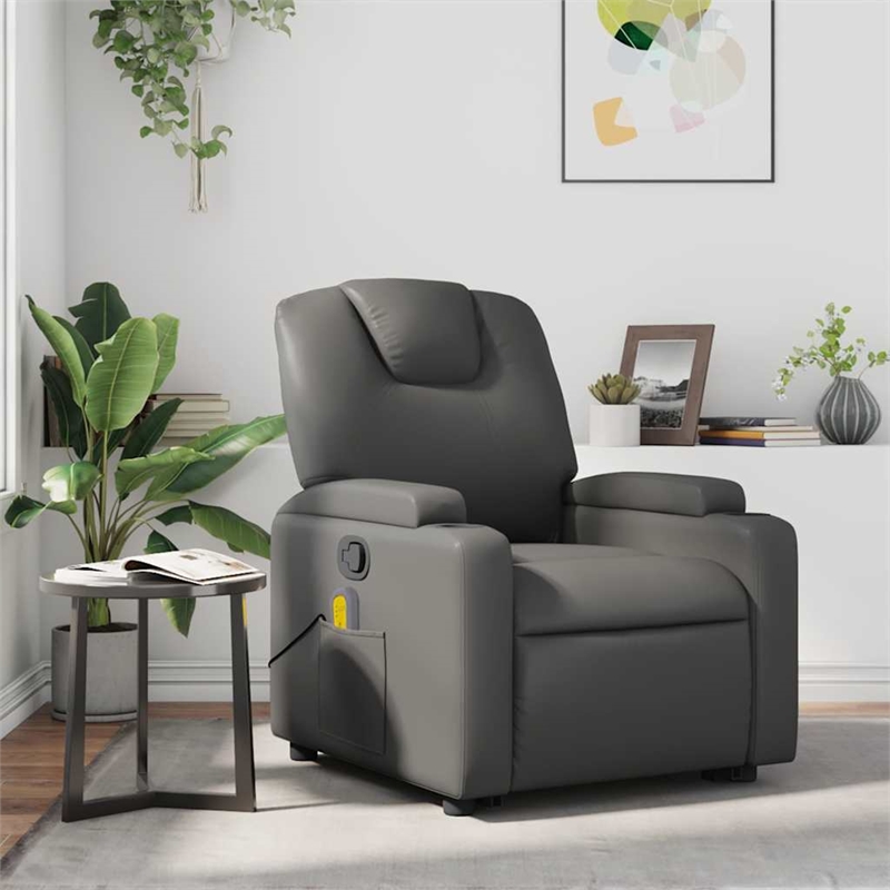 vidaXL Faux Leather Massage Recliner Chair in Grey