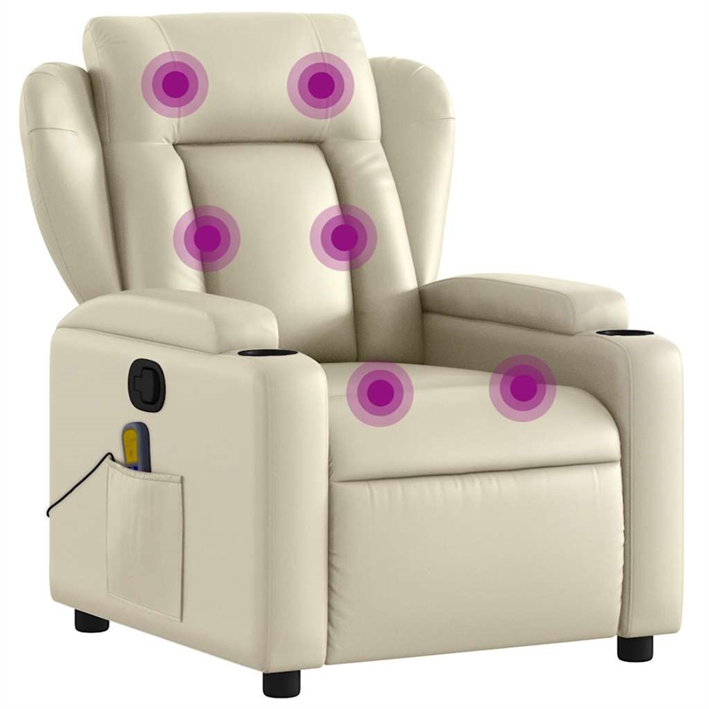 vidaXL Faux Leather Massage Recliner Chair in Cream