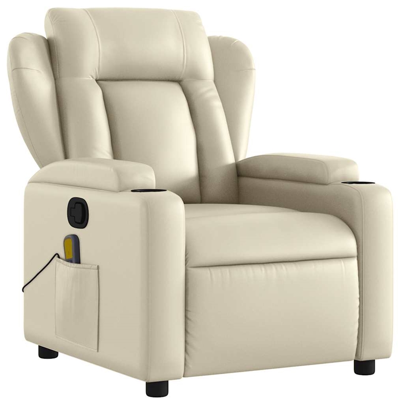 vidaXL Faux Leather Massage Recliner Chair in Cream