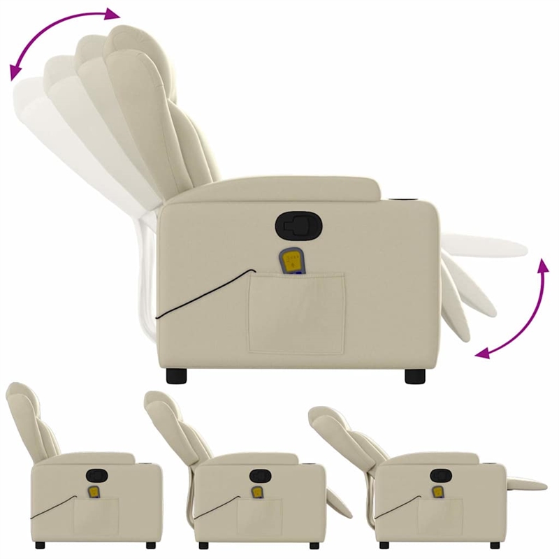 vidaXL Faux Leather Massage Recliner Chair in Cream