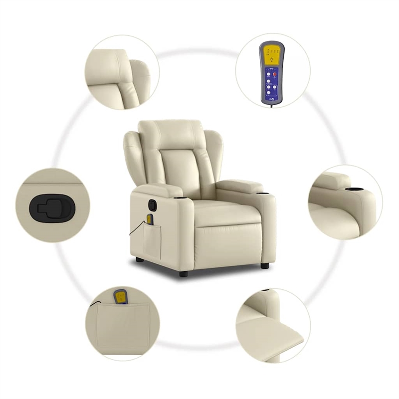 vidaXL Faux Leather Massage Recliner Chair in Cream