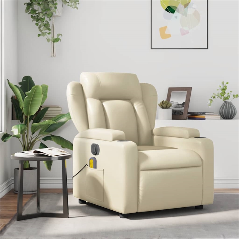 vidaXL Faux Leather Massage Recliner Chair in Cream