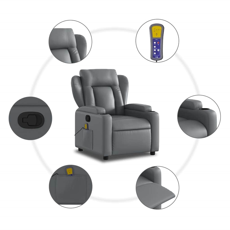 vidaXL Faux Leather Massage Recliner Chair in Grey