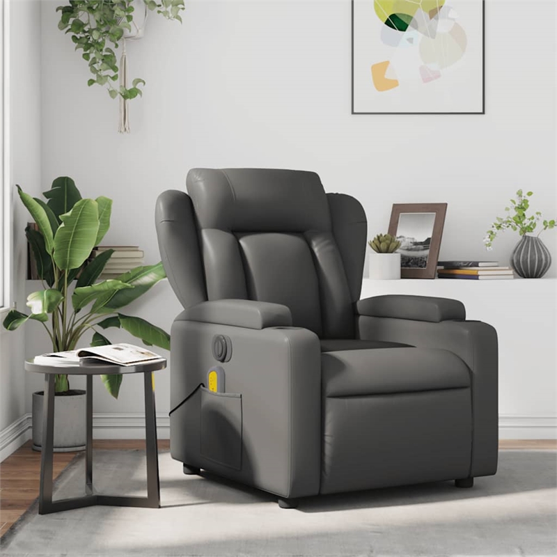 vidaXL Faux Leather Massage Recliner Chair in Grey