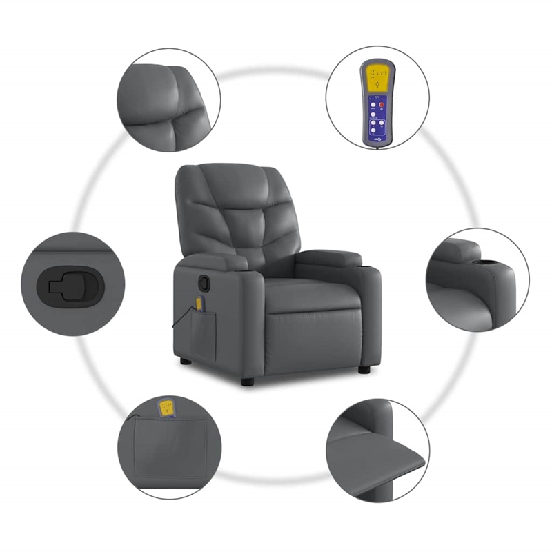 vidaXL Faux Leather Massage Recliner Chair in Grey