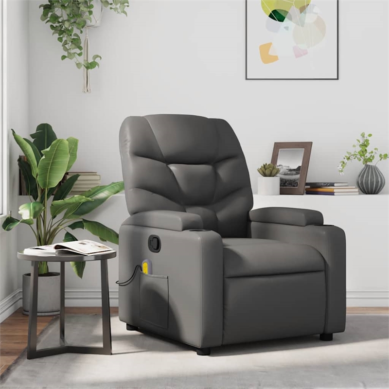 vidaXL Faux Leather Massage Recliner Chair in Grey