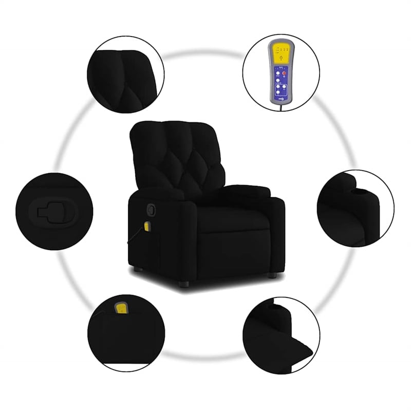 vidaXL Fabric Massage Recliner Chair in Black
