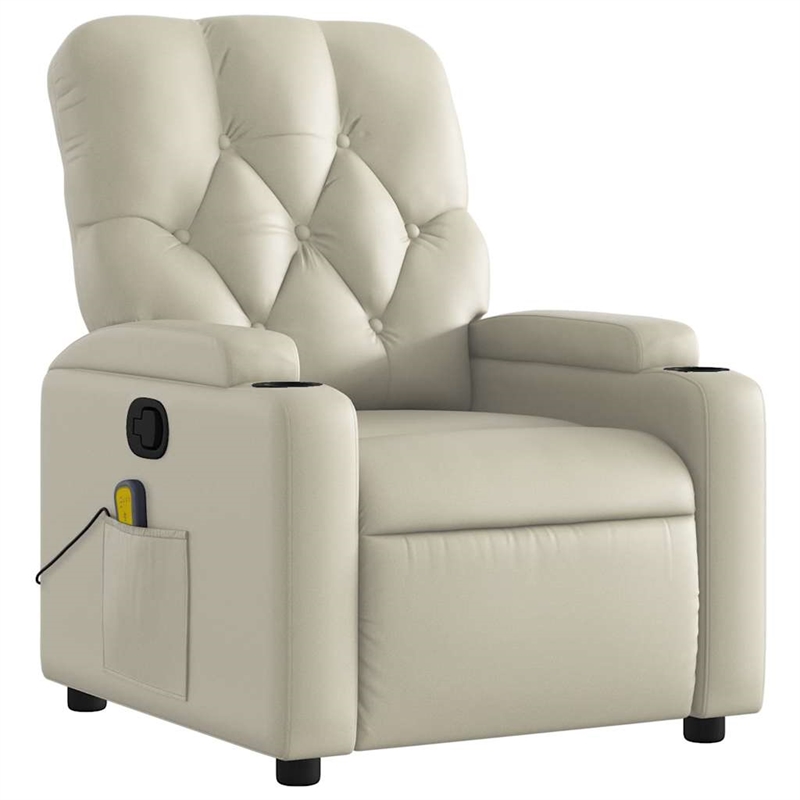 vidaXL Faux Leather Massage Recliner Chair in Cream