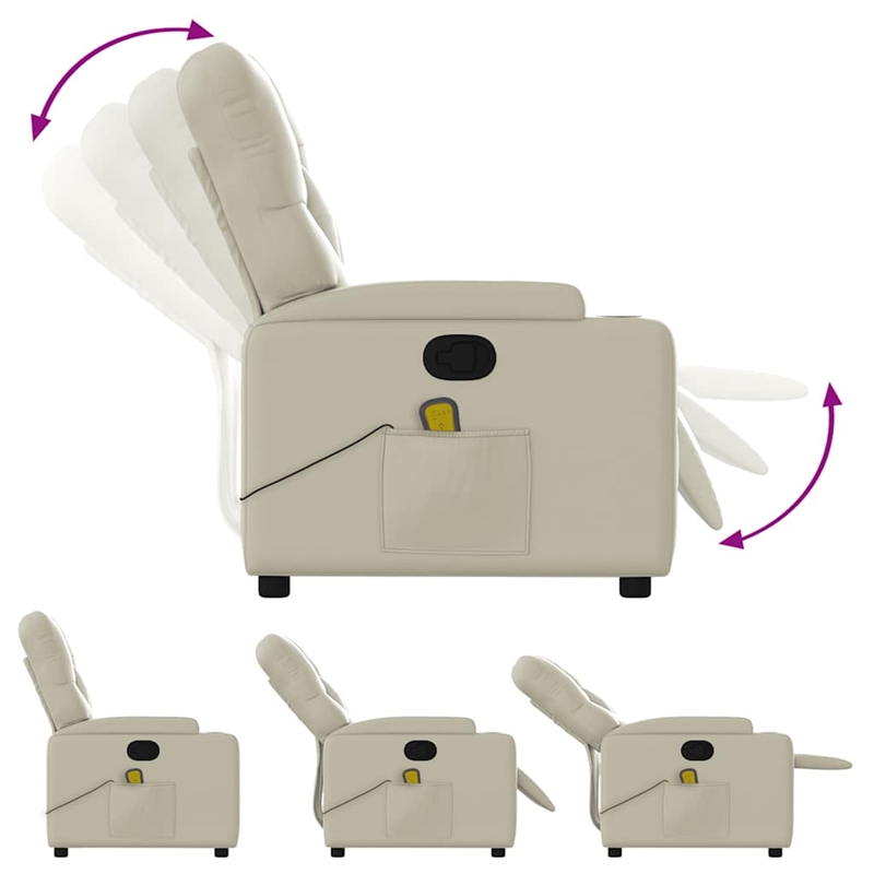 vidaXL Faux Leather Massage Recliner Chair in Cream