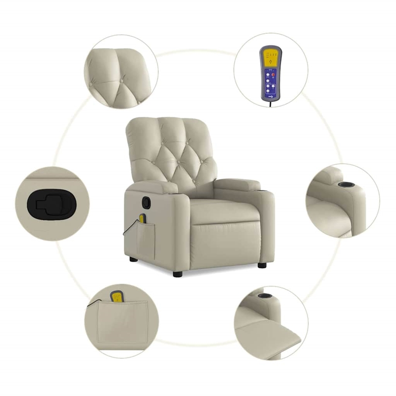 vidaXL Faux Leather Massage Recliner Chair in Cream
