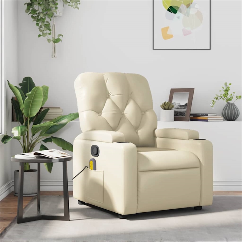 vidaXL Faux Leather Massage Recliner Chair in Cream