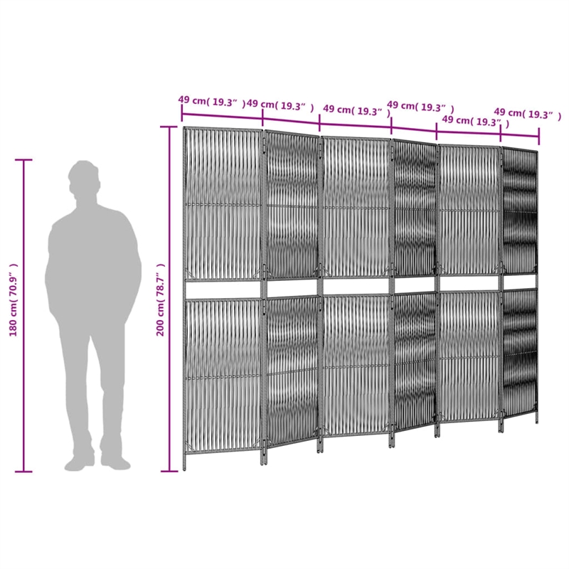 vidaXL Room Divider 6 Panels Poly Rattan in Black
