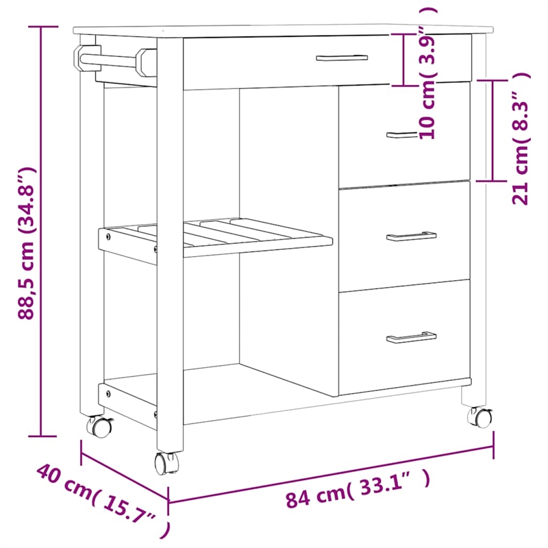 vidaXL  Solid Wood Pine Kitchen Trolley in Brown