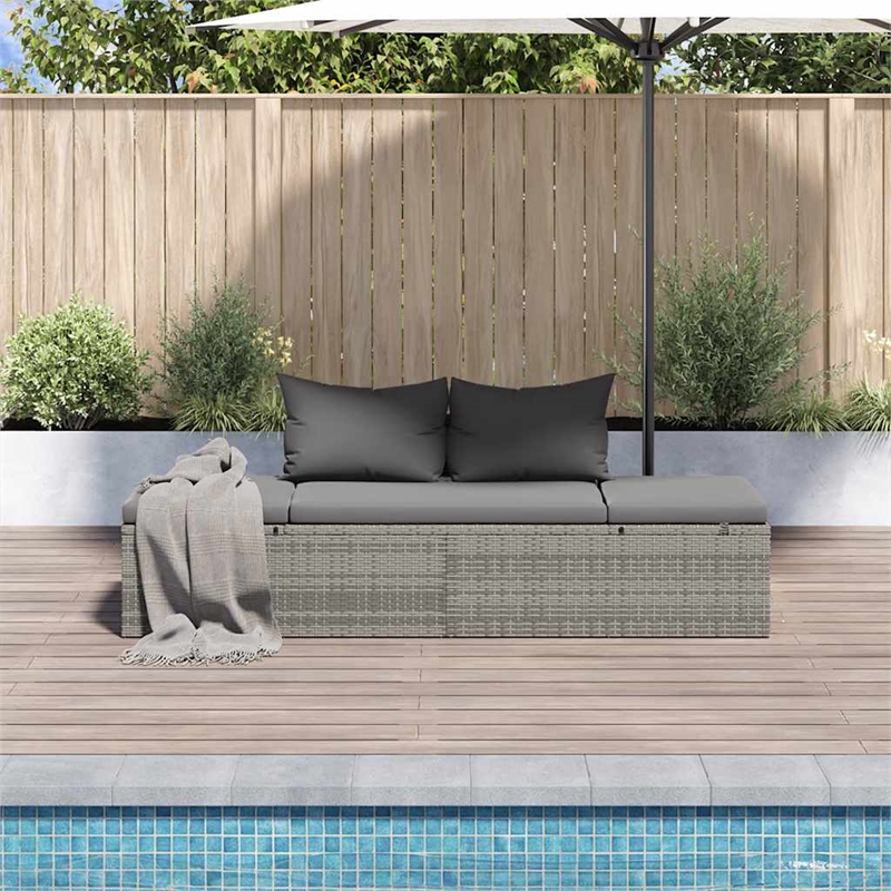 vidaXL Polyethylene Rattan Lounge Bed in Gray/Dark Gray