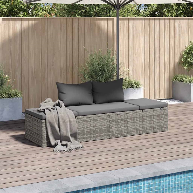 vidaXL Polyethylene Rattan Lounge Bed in Gray/Dark Gray