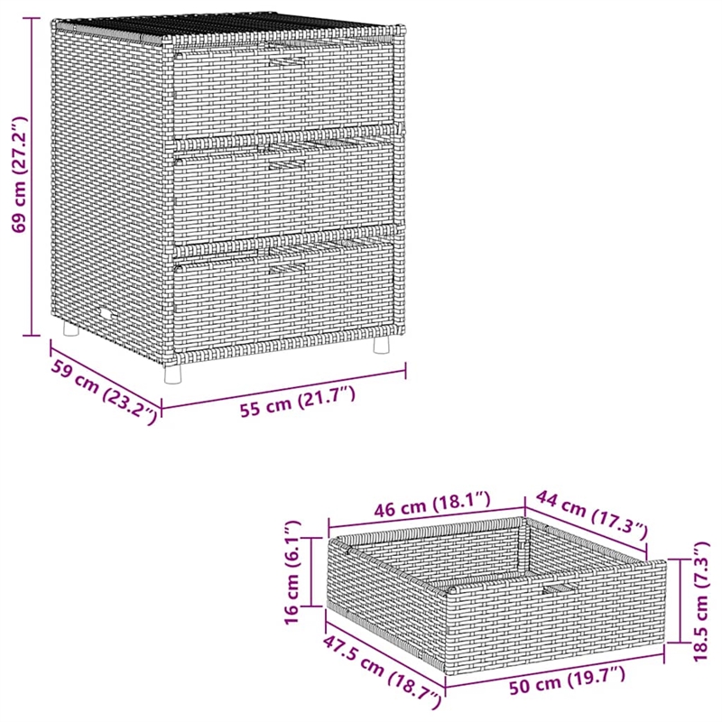 vidaXL PE Rattan Garden Storage Cabinet in Grey
