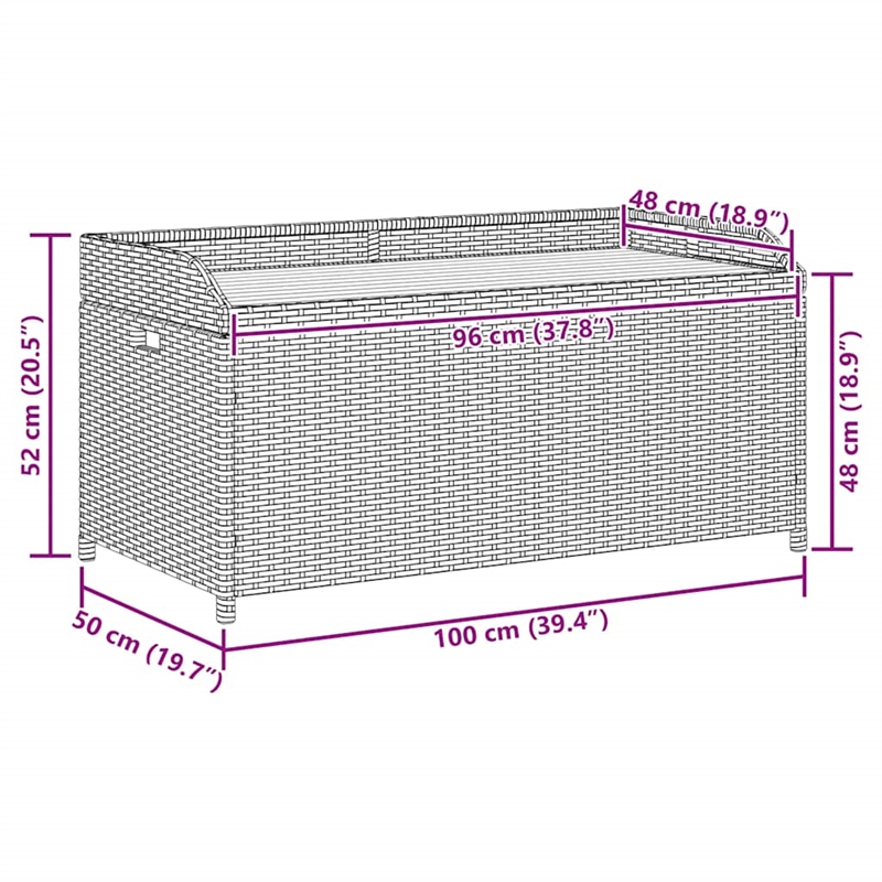 vidaXL Poly Rattan Storage Bench in Brown/Grey