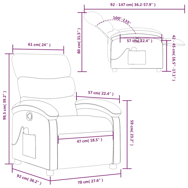 vidaXL Fabric Massage Recliner Chair in Cream